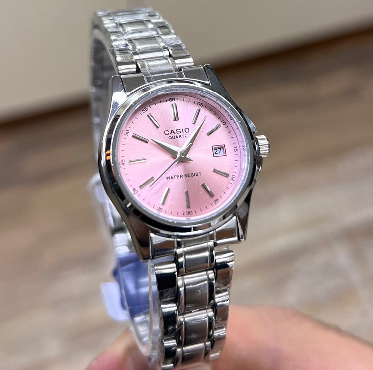 ساعت زنانه کاسیو نقره ای صفحه صورتی مدل casio-Lp