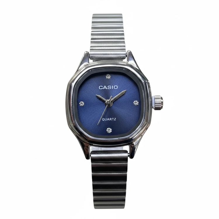 ساعت زنانه کاسیو نقره ای صفحه سورمه ای مدل casio-LS9